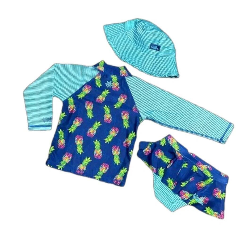 UV Skinz Girls Swimwear Rash guard Pineapple Hat Toddler Set Size 5 NWT - Picture 2 of 7